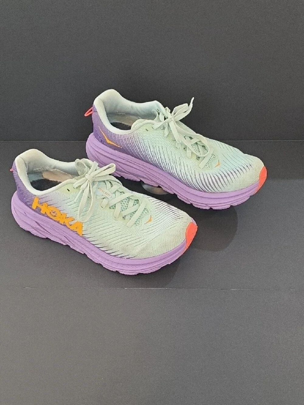 Hoka Rincon 3 Women's Mint Green & Purple Shoes with Orange Accent Size 8.5 - Picture 2 of 11